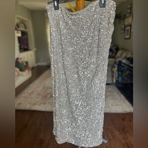 Express Silver Sequin Midi Skirt